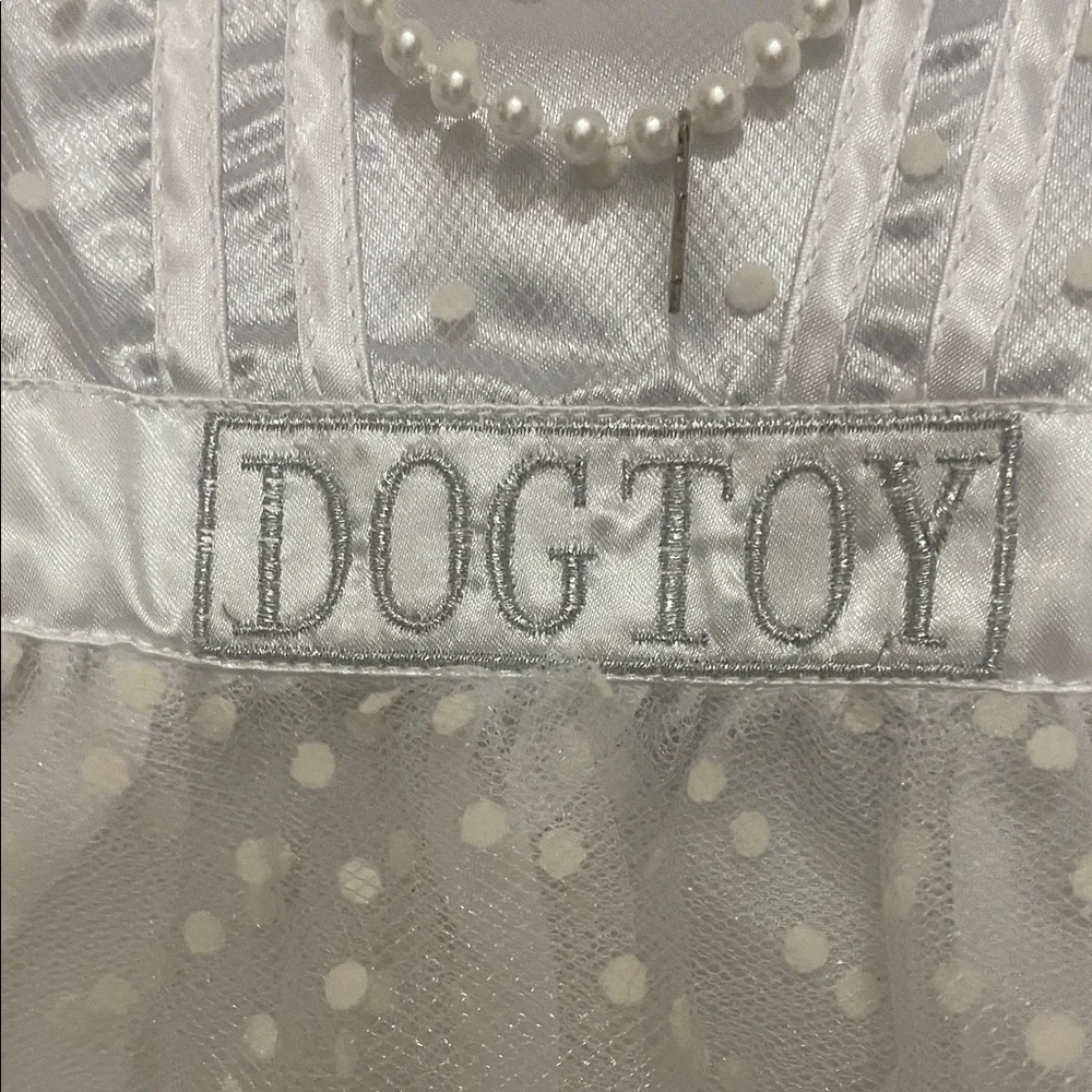 White and Cream Dog Costume w/Curly Wig